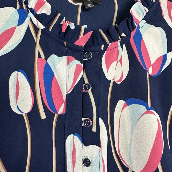 TALBOTS Plus 2X Tunic Top Popover FLORAL TULIP PRINT Long Sleeve Colorful Button - Picture 3 of 8